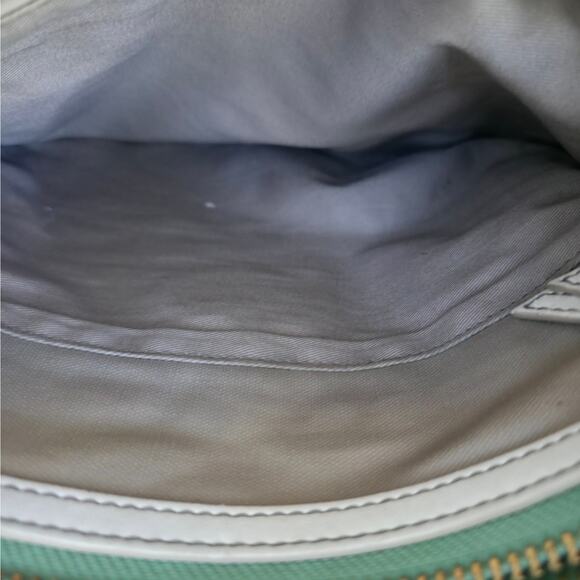 Fossil Crossbody Blue/Green Polka Dot Adjustable Strap PVC Coated Bag - Picture 9 of 12